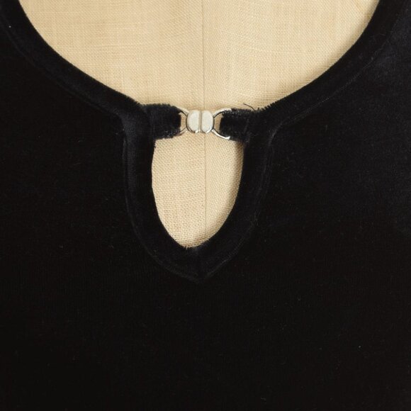 vintage 90s bodysuit black stretch velvet long sleeve grunge one piece top XS S - Picture 3 of 8